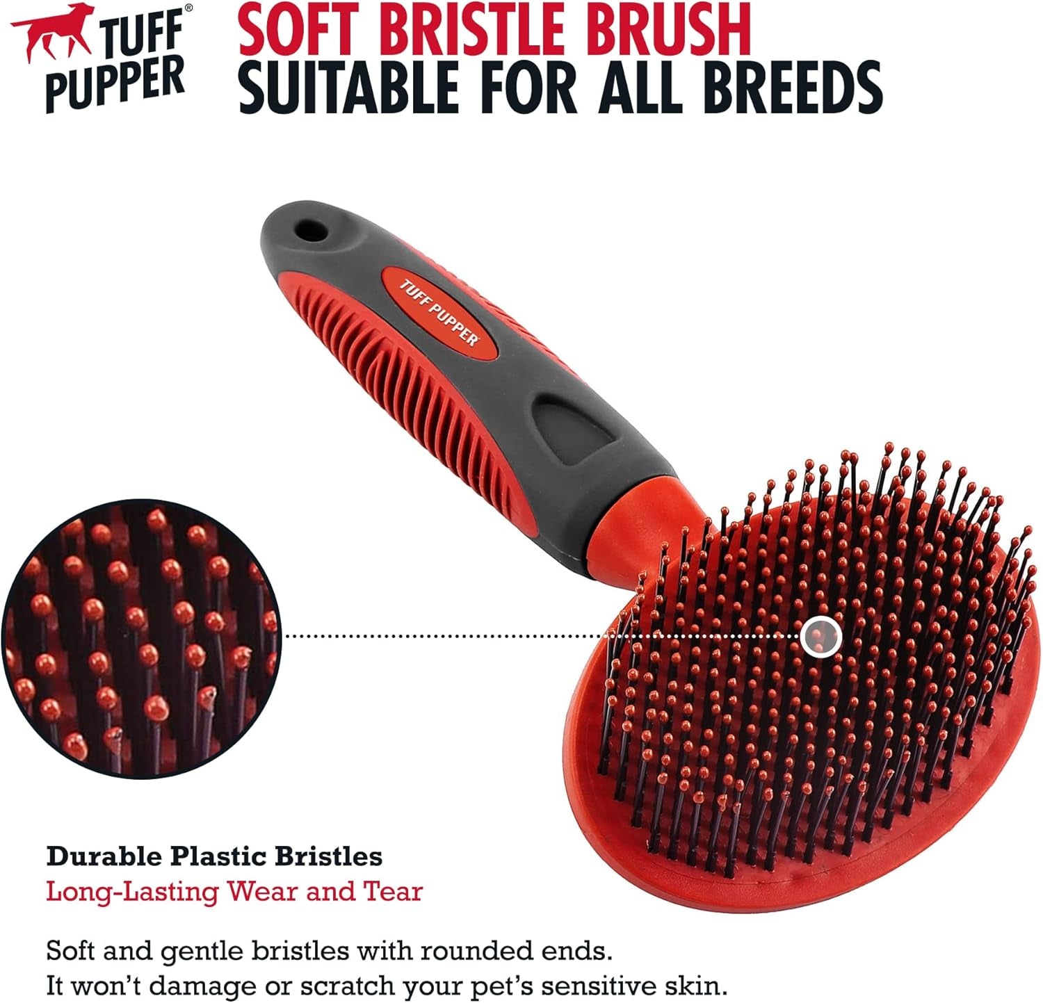 round Bristle Soft Brush for Dogs and Cats | Gentle Grooming for Short or Long Hair | Soft Pin Tool for Sensitive Skin | Detangle & Remove Loose Fur | for Dematting & Detangling Undercoat