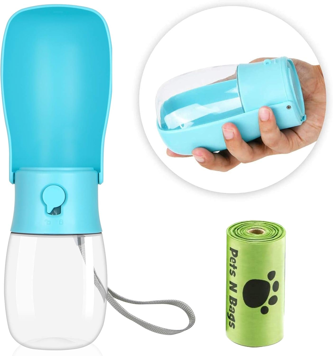 Dog Water Bottle - Foldable Dog Water Dispenser for Walking with Dog Waste Bag, Portable Pet Water Bottle for Travel, BPA Free Water Bottle for Cat, Rabbit,Puppy and Other Animals(10 Oz)