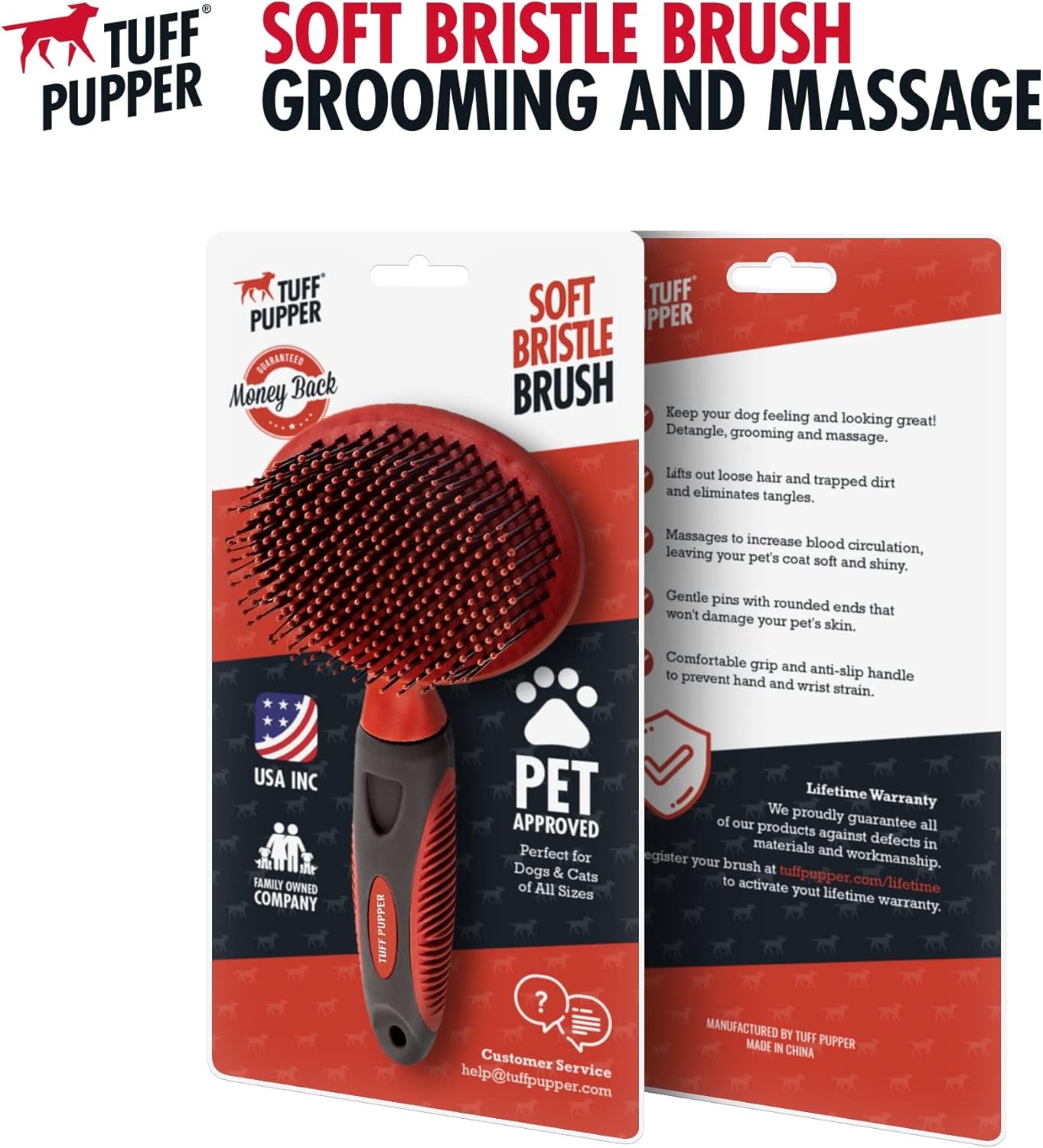 round Bristle Soft Brush for Dogs and Cats | Gentle Grooming for Short or Long Hair | Soft Pin Tool for Sensitive Skin | Detangle & Remove Loose Fur | for Dematting & Detangling Undercoat