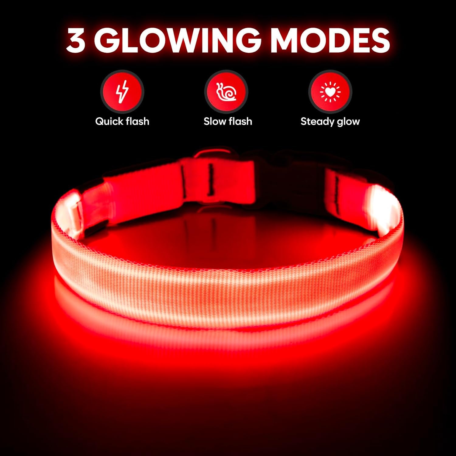 Light up Dog Collar - USB Rechargeable LED Dog Collar Glow in the Dark, Adjustable Pet Collar Light for Night Walking (Red, Medium)