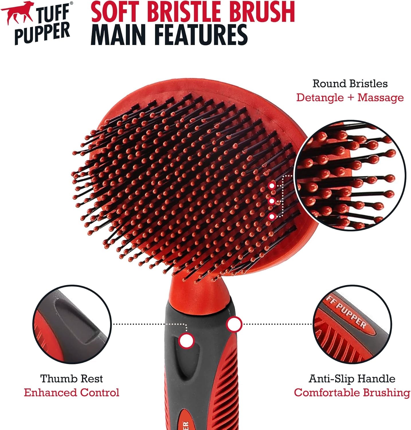 round Bristle Soft Brush for Dogs and Cats | Gentle Grooming for Short or Long Hair | Soft Pin Tool for Sensitive Skin | Detangle & Remove Loose Fur | for Dematting & Detangling Undercoat