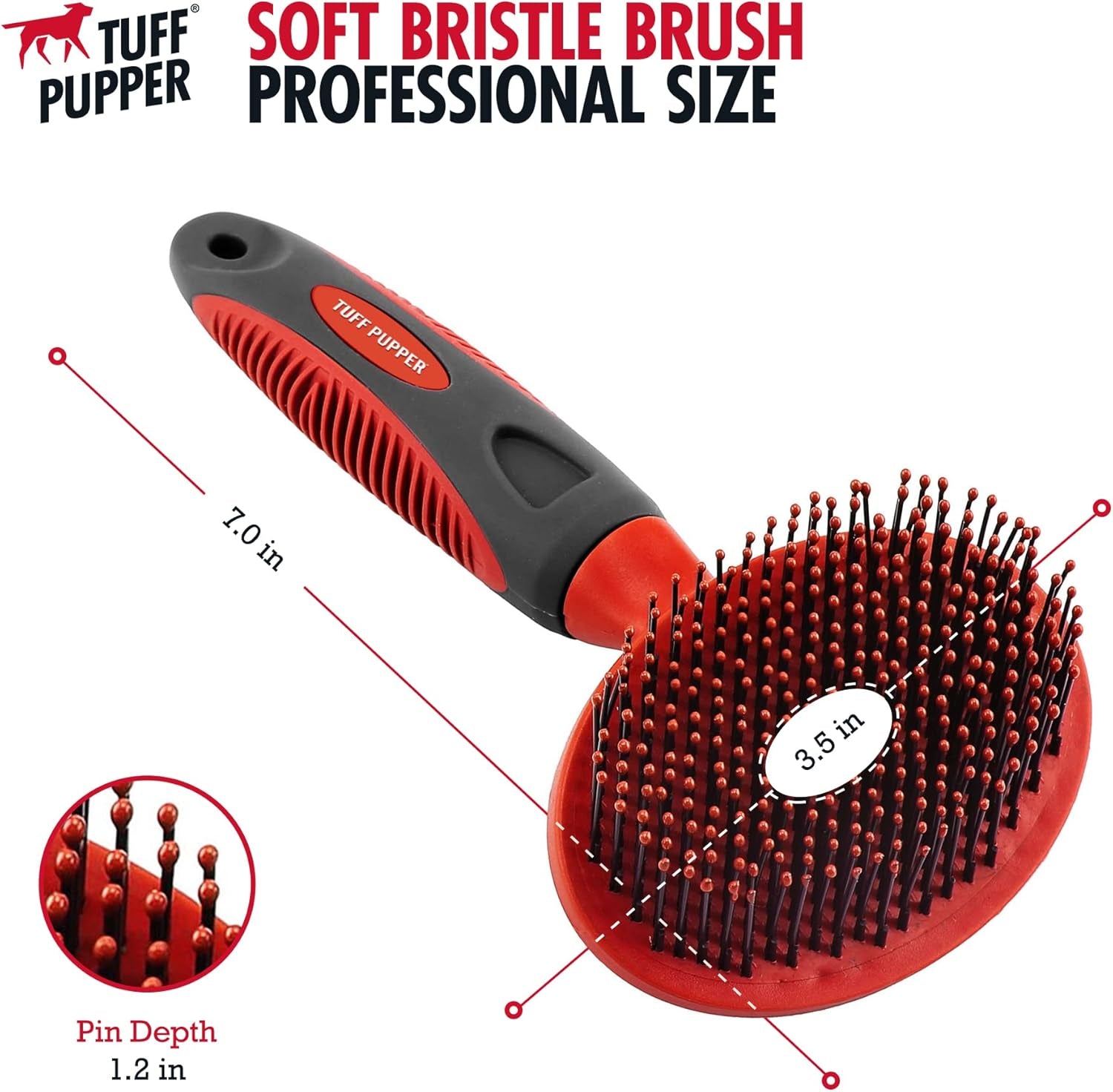 round Bristle Soft Brush for Dogs and Cats | Gentle Grooming for Short or Long Hair | Soft Pin Tool for Sensitive Skin | Detangle & Remove Loose Fur | for Dematting & Detangling Undercoat