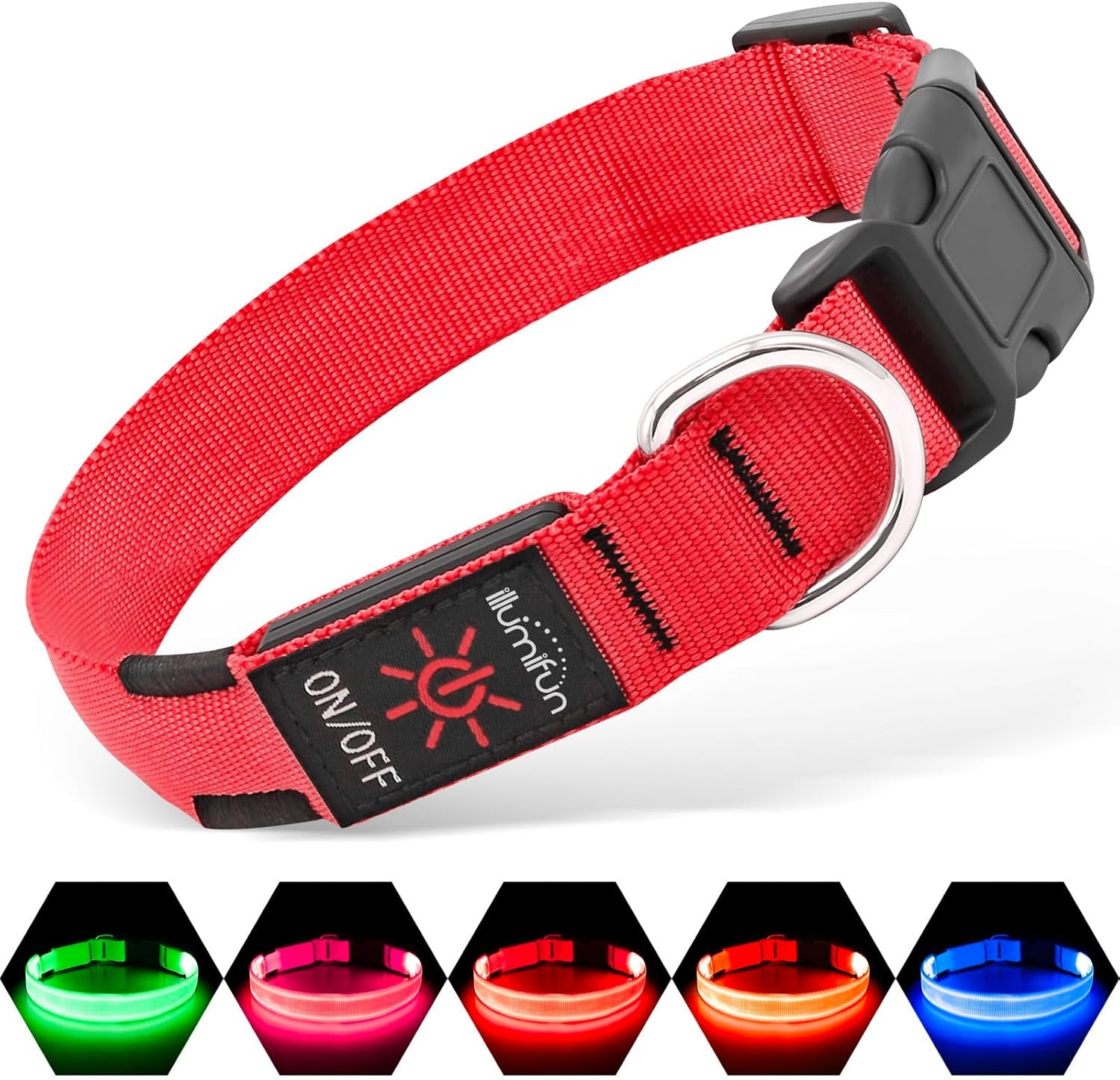 Light up Dog Collar - USB Rechargeable LED Dog Collar Glow in the Dark, Adjustable Pet Collar Light for Night Walking (Red, Medium)